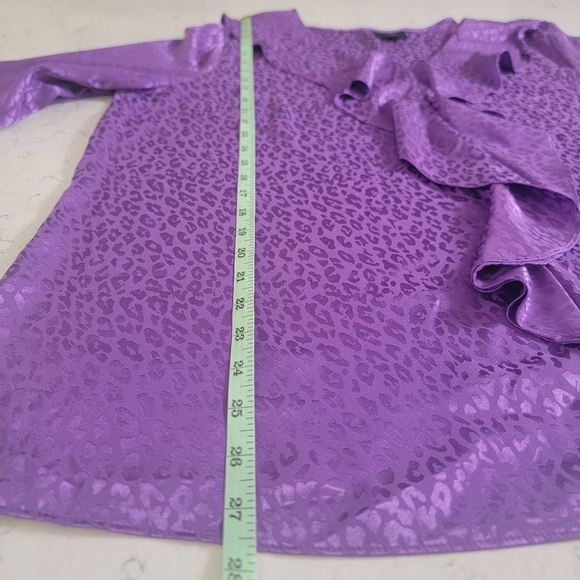 JM collection purple leopard embossed print V ruffle neckline size XXL - Picture 8 of 11